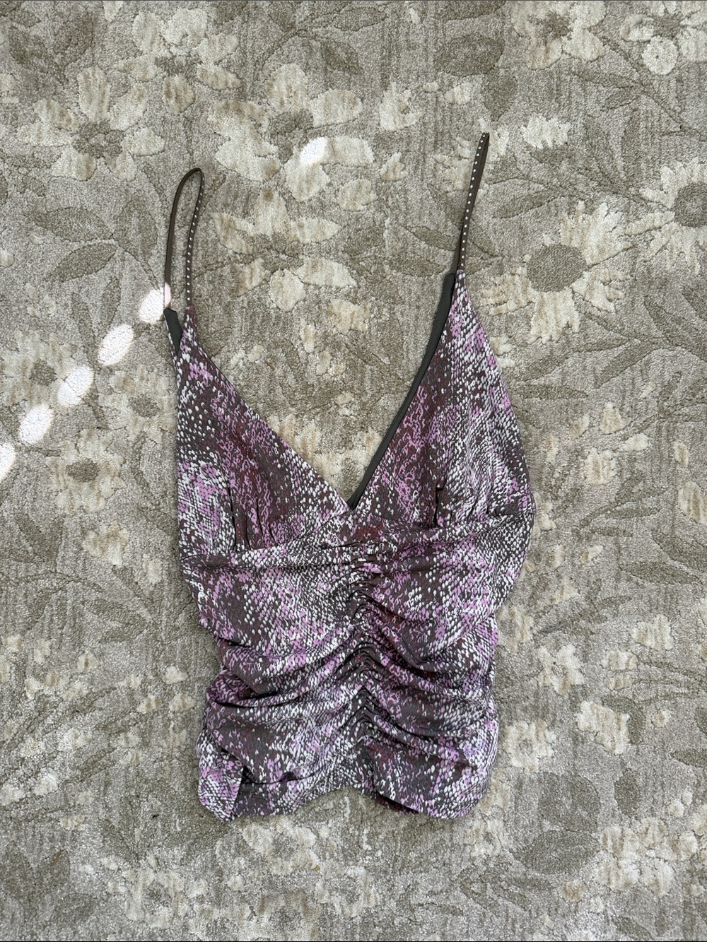 Urban Outfitters Purple and Lavender Ruched V-Neck Spaghetti Strap Cami